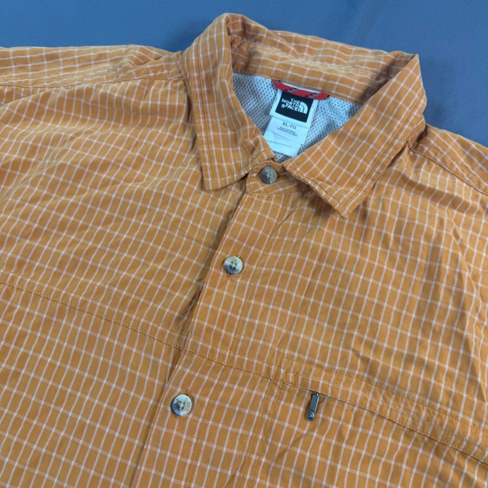 The North Face Mens XL Orange Plaid Short Sleeve Button Down Shirt